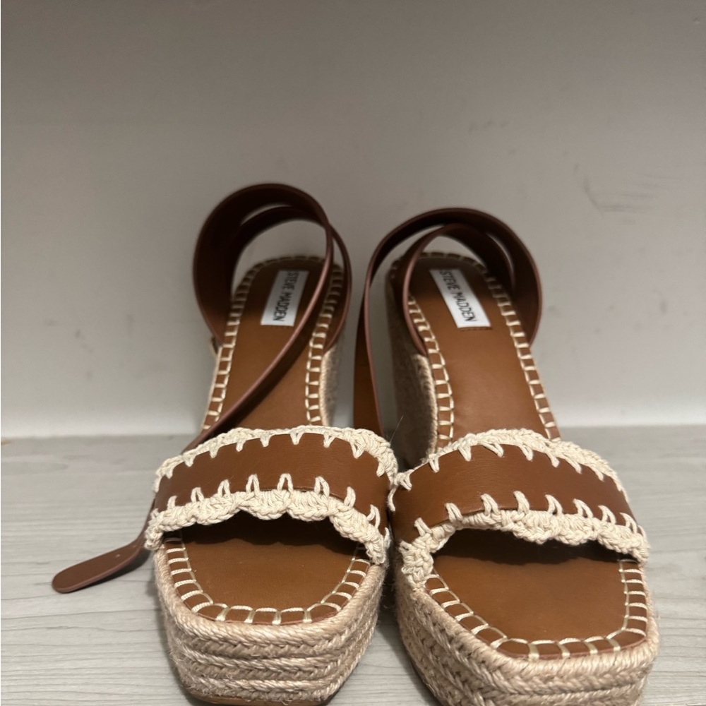 Steve Madden Brown and Cream Espadrilles with Ankle Strap